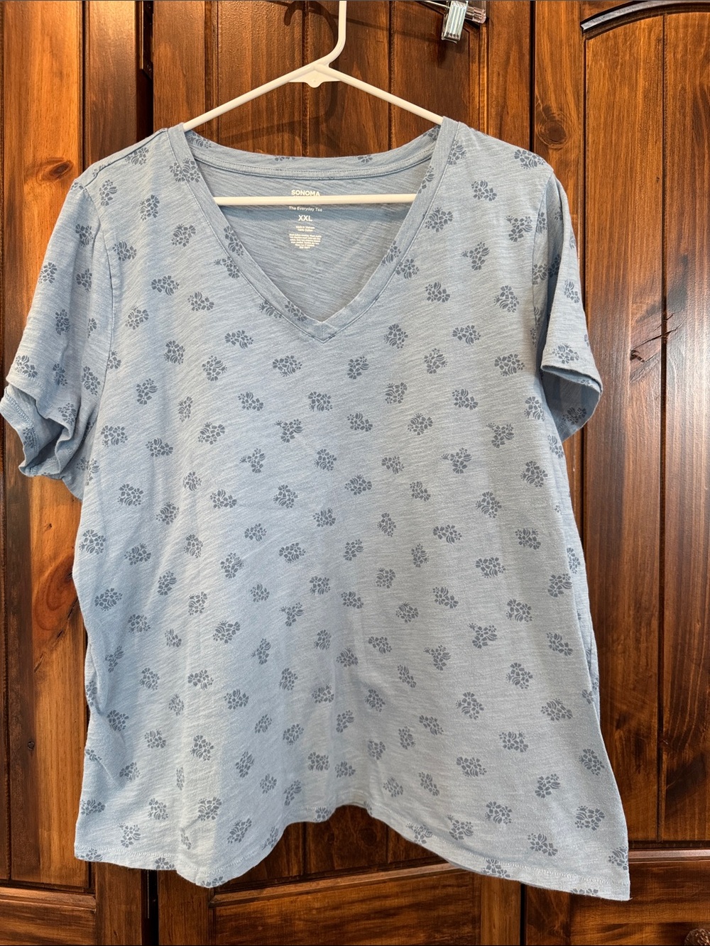Sonoma Pale Blue V-Neck Tee with Small Floral Print